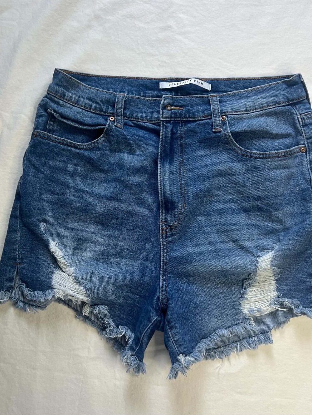 Celebrity Pink Distressed Dark Blue Denim Cutoff Shorts